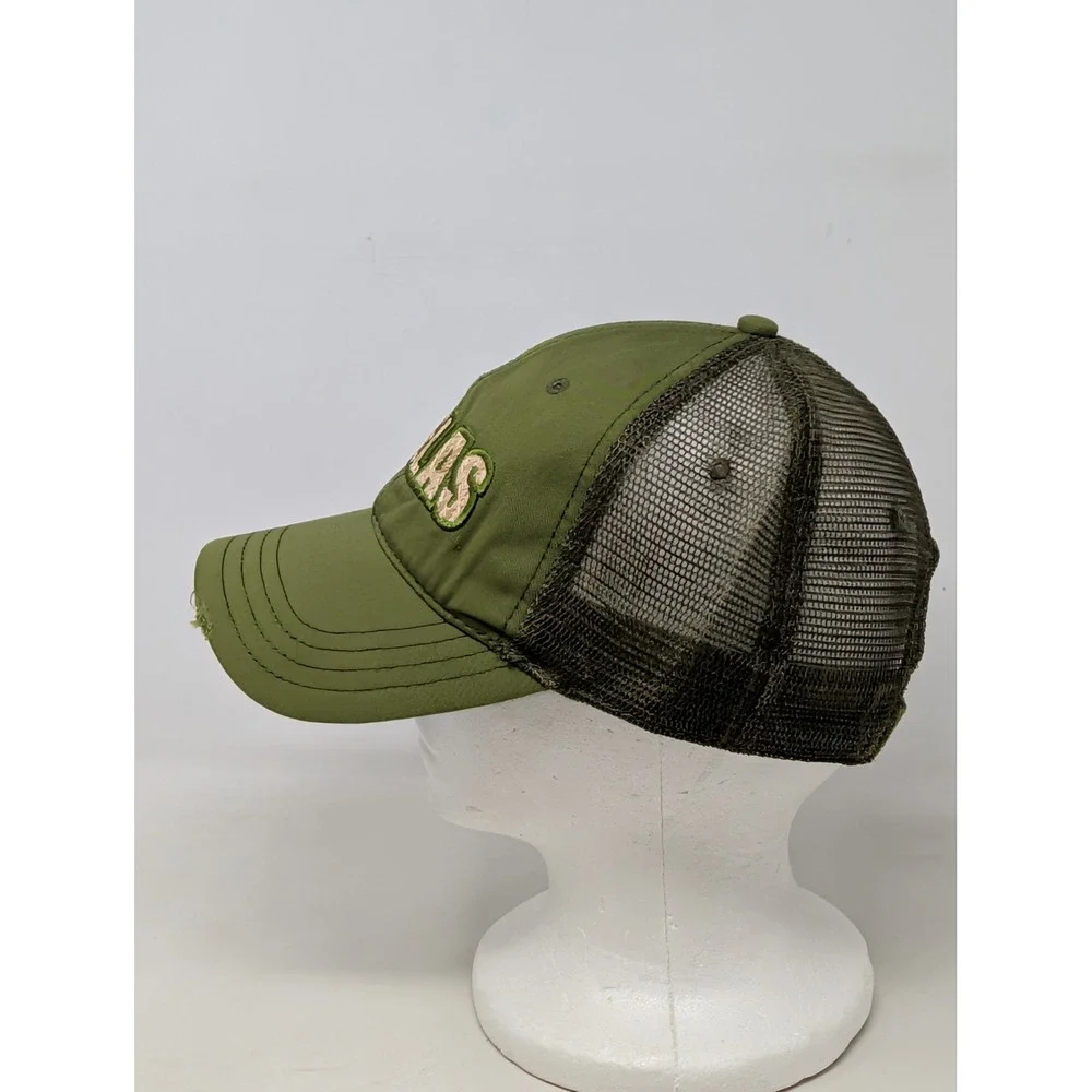 Cabelas Trucker Hat Mens Olive Green Mesh Back Distressed Logo Adjustable Cap